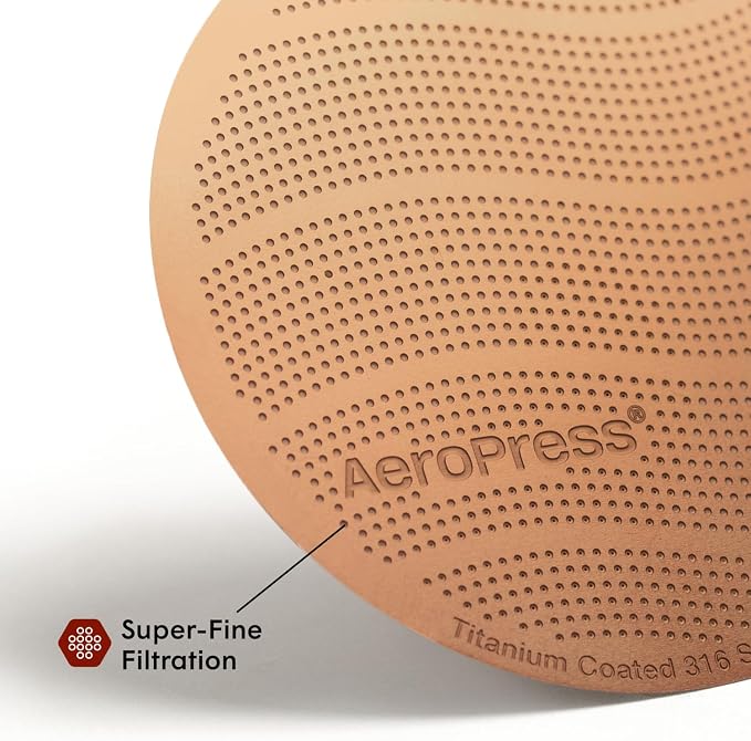 AeroPress Gold Tone Stainless Steel Reusable Filter – Durable Metal Coffee Filter, Sustainable, Eco-Friendly, Travel-Friendly, Fits Standard AeroPress Manual Coffee Makers