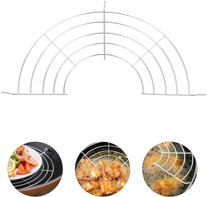 2pcs Stainless Steel Semi-circle Oil Strainer and Draining Rack for Kitchen Supply, Easy to Store Cooling Rack for Frying Pan Edge, Practical Cooking Utensil