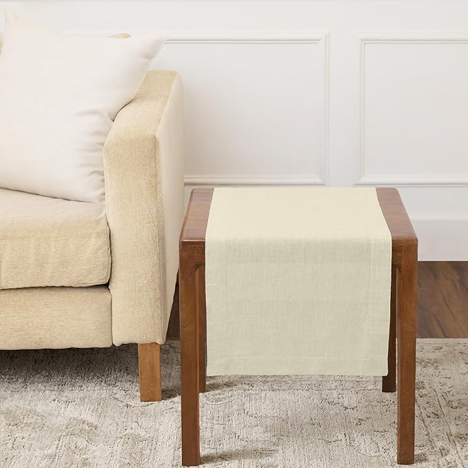 Solino Home 100% Pure Linen Ivory 36 Inches Table Runner - 14 x 36 Inch for Dining, Coffee Tables, Dressers - Sonoma Collection - Spring, Summer