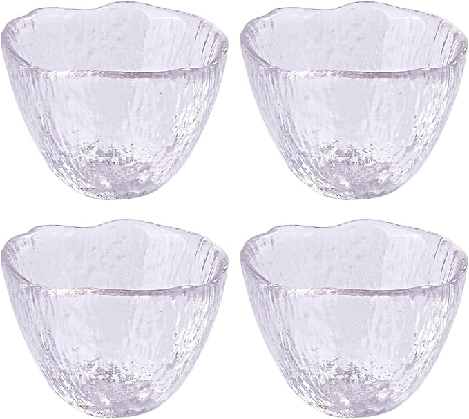 1.7 oz Small Glass Cup Set of 4-50ml Clear Sake Cup, Espresso Shot Glass, and Whiskey Tasting Glass - 2.55" Wide x 1.89" Tall Textured Transparent Glassware for Spirits, Tea, and Home Bar