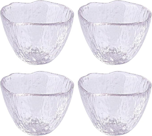 1.7 oz Small Glass Cup Set of 4-50ml Clear Sake Cup, Espresso Shot Glass, and Whiskey Tasting Glass - 2.55" Wide x 1.89" Tall Textured Transparent Glassware for Spirits, Tea, and Home Bar