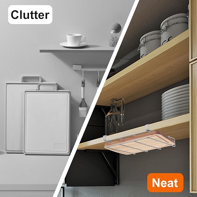 Cabinet Board Organizer Holder Rack Stainless Steel Hanging Chopping Board Rack Hanging Shelf Vertical Horizontal Cutting Board Hanger Stand Under Shelf Chopping Board Holder for Home