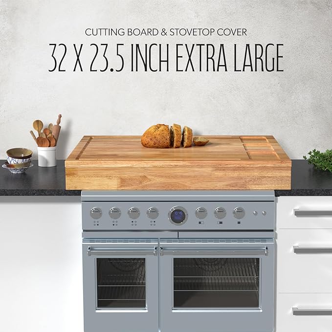 Extra Large Solid Wooden Cutting Board and Stovetop Cover, 3 in 1 Stove Top Cover Chopping Board with Detachable Legs and Juice Groove, Sink Cover Board (1, Light Brown)