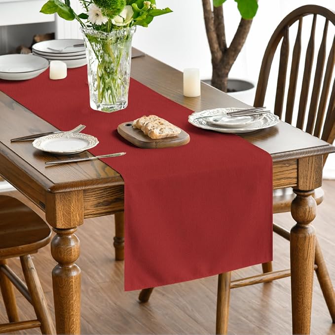 Artoid Mode Red Table Runner, Seasonal Xmas Christmas New Year Washable Kitchen Dining Table Decoration for Home Party Decor 13x120 Inch