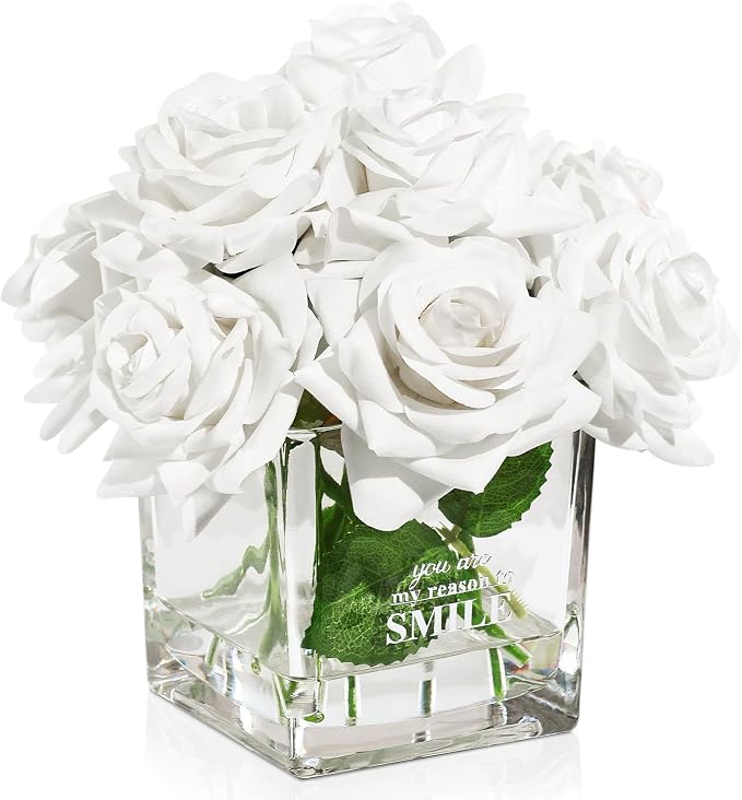 Faux Flowers in Vase - Table Centerpieces for Dining Room, Bathroom, Living Room Decor, Gift for Christmas, Birthdays, and New Year