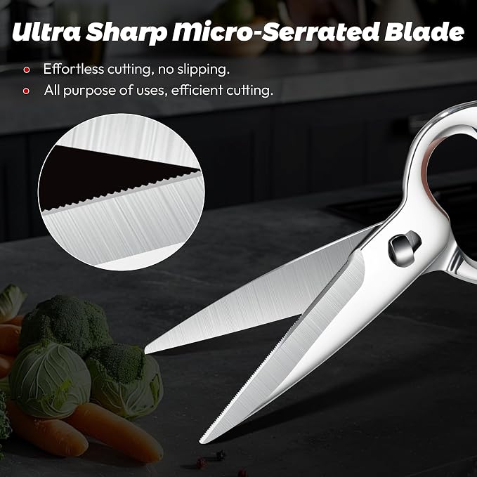 Upgraded Version of Detachable Kitchen Scissors, Mirror-Finish All-Steel Forged Stainless Steel Kitchen Shears Come Apart Food Scissor for Pizza Meat Bone Chef Scissors Heavy Duty Metal Shears, Silver