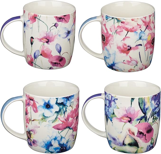 Christian Art Gifts Ceramic Coffee or Tea Mug Set for Women, Seeds of Love Garden Blooms Design Bible Verse Mug Set, Boxed Set of 4 Coffee Cups