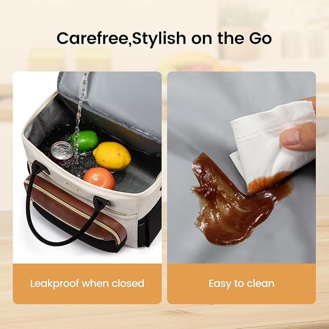 LOVEVOOK Insulated Lunch Bag Women,Wide Opening Adult Lunch Box Women with Cup Holder,Large Leakproof Cooler Bag for Work Picnic Beach Family College Mom,Lunch Teacher Tote Bag for Gift