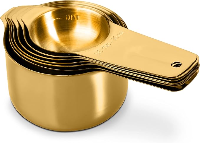 13‑Piece Stainless Steel Measuring Cups and Spoons Se18/8 Professional Grade, Engraved US & Metric Measurements for Dry and Wet Ingredients, Durable Kitchen Set for Baking and Cooking, Gold