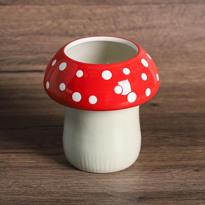 Mushroom Shaped Ceramic Kitchen Utensil Holder, Large Cooking Utensil Crocks for Kitchen Countertop, Ceramic Utensil Organizer for Spatula, Kitchen, Home Decoration-Red