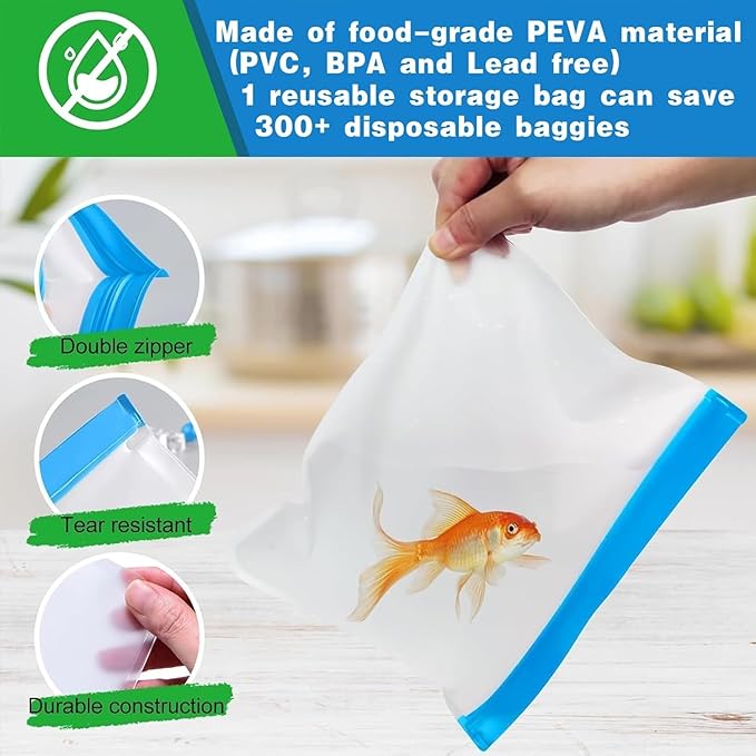 10Pack Reusable Freezer Bags, Leakproof Silicone Food Storage Bags, Dishwasher Safe Bpa Free Reusable Bags For Lunch Marinate & Travel - 3 Gallon, 4 Sandwich, 3 Snack Sizes