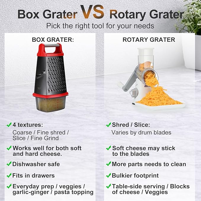 Ourokhome Cheese Grater with Handle, Stainless Steel Box Grater, 4 Side Kitchen Vegetable Shredder Slicer Zester with Container for Parmesan, Cabbage, Ginger, Lemon, Chocolate, Coconut (Red and Black)