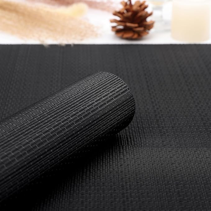 Myir JUN Placemats Set of 10, Vinyl Woven Placemats Place Mats Indoor Set of 10 Washable Table Mats Non-Slip Place mats for Dining Table (Black)