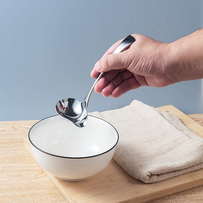 IMEEA 2-Piece Small Ladle Set, 7" Drizzle Spoon with Pour Spout 7.6" Serving Ladle, 18/10 Stainless Steel for Gravy, Sauces & Dressing