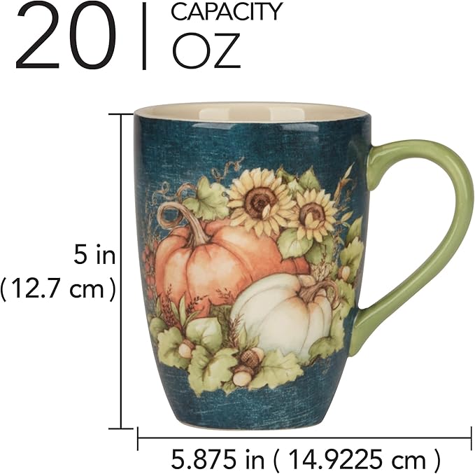 Autumn Breeze Set of 4 Ceramic Mugs – Sip coffee, tea, or cider in these beautifully detailed mugs adorned with pumpkins and sunflowers, adding cozy fall warmth to your mornings, 20 oz