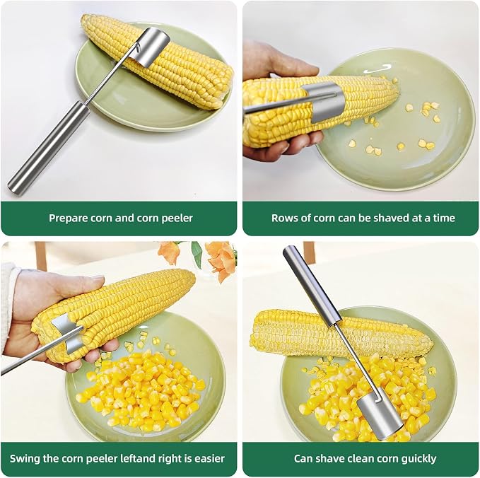 Corn Peeler,New Long Handle Stainless Steel Corn Stripper Tool, Corn on the Cob Remover, Corn Peeling Tool,Corn Cutter to Cut Corn off the Cob,Suitable for Kitchen and Outdoor Dining (2 Pcs)