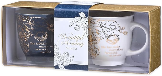 Christian Art Gifts Ceramic Coffee/Tea Mug Set for Women | A Beautiful Morning Ecclesiastes/Lamentations Bible Verse Mug Set | Boxed Set/2 Coffee Cups