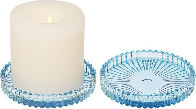 Vixdonos 3.8 Inch Glass Pillar Candle Holder Set Pack 2 Gear Round Plate Serrated Candle Stand for Table Centerpieces,Party, Wedding and Home Decor
