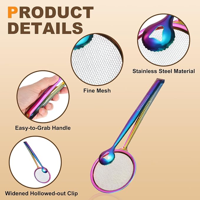 uxcell 2Pcs Stainless Steel Strainer Tongs, 11.2" Multi-Functional Food Strainer with Clip Fine Mesh Oil Filter Skimmer Hot Pot Clips for Kitchen Tool Restaurant Frying Cooking, Colorful