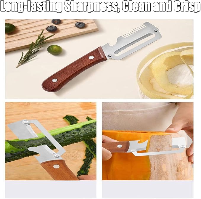 2026 Upgraded Multi-Functional Vegetable Peeler, Premium Vegetable Peeler with Wooden Handle and Bottle Opener, 3-in-1 Peeler & Bottle Opener for Fruit Potato Carrot Kitchen Gadget