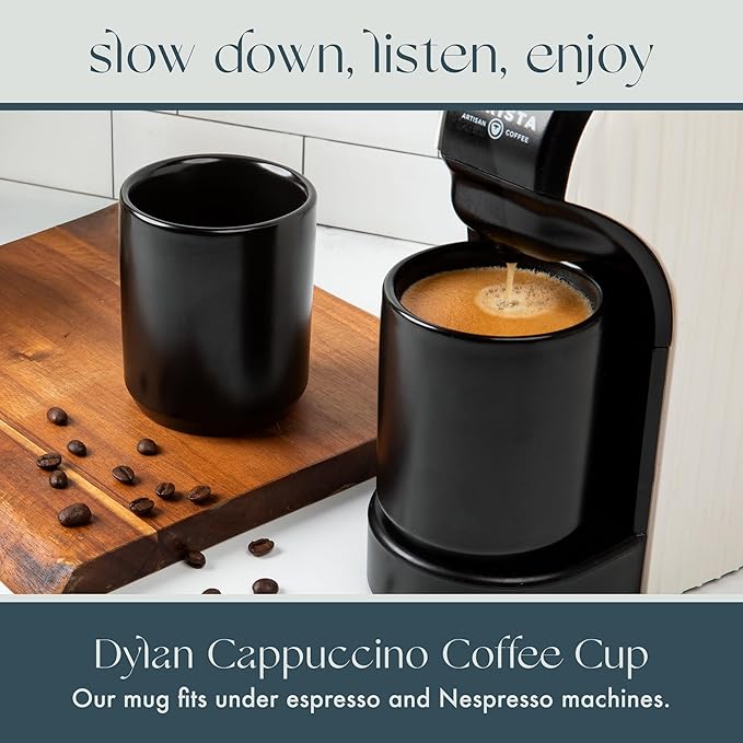 Folk Ceramics Dylan Ceramic Cappuccino Cups Set | Double Walled Ceramic Coffee Mug Set | Compact & Heat Insulated Cappuccino, Tea, Coffee & Latte Cup | 8oz, Set of 2 | Whisper White