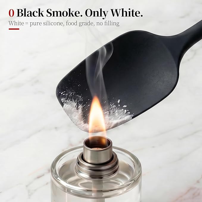 600ºF Heat Resistant Spatula, 11.34 inch High Heat Food Safe Semless Kitchen Silicone Spoon Spoonula Scraper for Cooking Baking Mixing Scraping Stirring Nonstick Cookware Pan Bowl (Black)