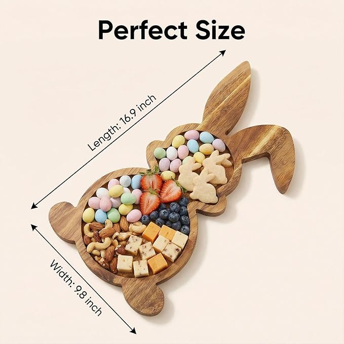 Easter Bunny Wooden Serving Tray(16.9“x9.8“), Wooden Charcuterie Board, Easter Gift Cheese Board, Suitable for Cheese and Food, Dimensions