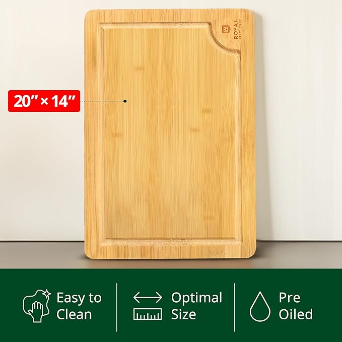 Bamboo Cutting Boards for Kitchen - Kitchen Chopping Board for Meat (Butcher Block) Cheese and Vegetables | Wooden Cutting Board Heavy Duty Serving Tray with Handles (XXL, 20 x 14")
