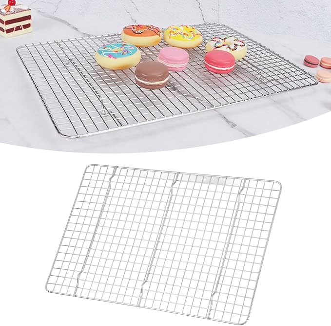 Checkered Cooling Rack 304 Stainless Steel Baking Wire Rack 14.8 x 9.8 in grid design deformation resist fits oven pan for home bakery bread cake cookies
