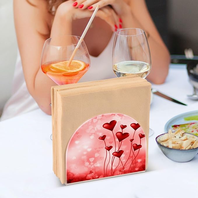 Valentine's Day Pink Hearts Napkin Holder for Tables Paper Cocktail Napkin Holders for Kitchen and Dinning, Acrylic Dinner Napkin Dispenser for Restaurant Home Decor Bar Accessories 2 Pack