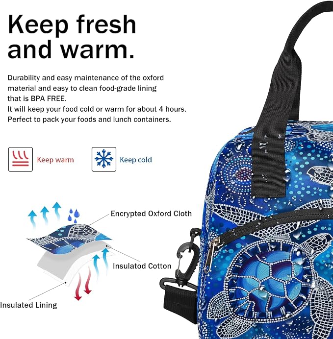 Pardick Galaxy Blue Turtle Insulated Lunch Bag for Women Girl Reusable Lunch Tote Box With Shoulder Strap Lightweight Thermal Cooler Meal Prep Bag for Work School Office Picnic