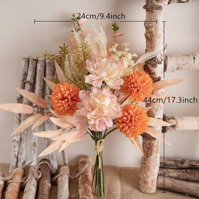 KIRIFLY Artificial Fake Flowers Plants Silk Flower Arrangements Wedding Bouquets Decorations Plastic Floral Table Centerpieces for Home Kitchen Garden Party Décor (Pink Orange)