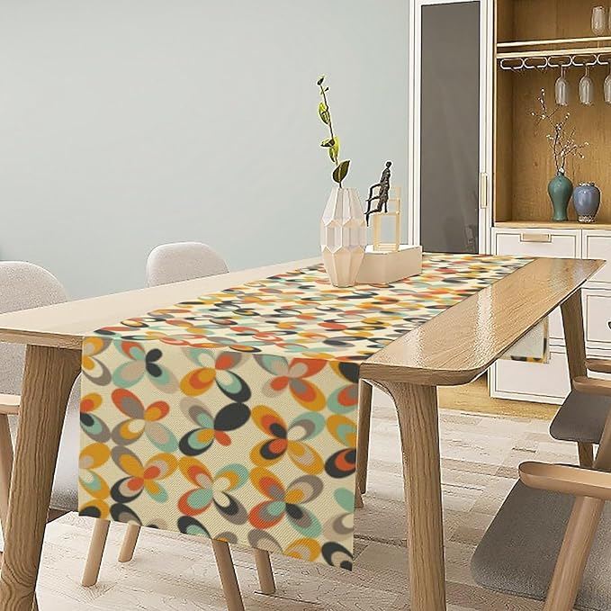 Mid Century Table Runner,Modern Abstract Geometric Table Runner for Home Indoor Outdoor Kitchen Holiday Birthday Party Wedding Decor 13x90 Inch