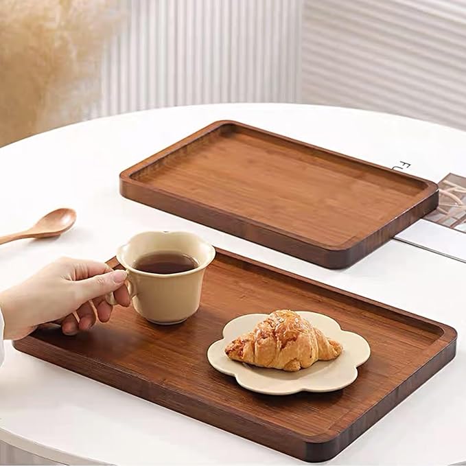 XZHXFX Bamboo Serving Tray,Food Tray for Breakfast,Coffee Table,Dinner & Bar, Decorative Tray for Kitchen, Bedroom (Large)