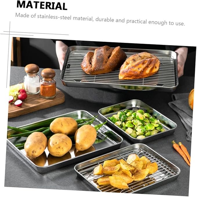 TIDTALEO Japanese Style Thickened Draining Rack Set Stainless Steel Baking Pan with Cooling Grid Tray for Baking Cooking and Food Preparation