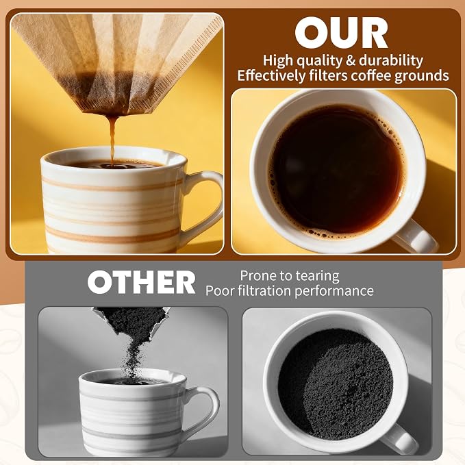 250 Count Coffee Filters #4, Disposable Coffee Filters 8-12 Cup, Natural Unbleached Size 04 Paper Filters for Pour Over and Drip Coffee Maker