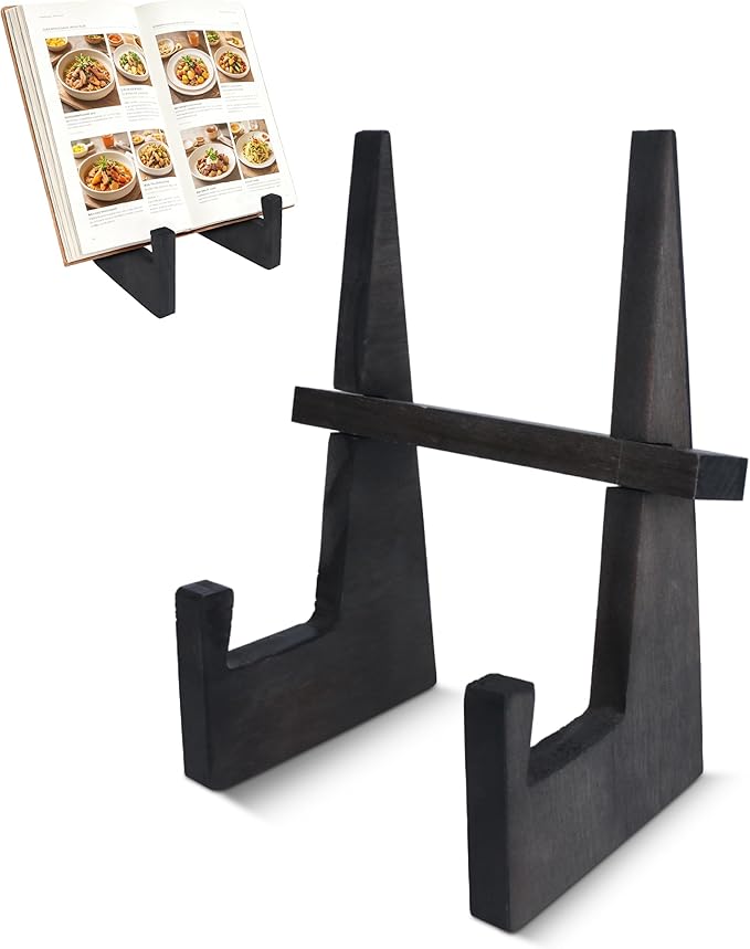 Cookbook Stand for Kitchen, Wooden Cookbook Holder, Rustic Cook Book Holder Stand with Natural Wooden Grains, Recipe Book Holder for Kitchen Counter Gift for Home Chefs Cook Lovers