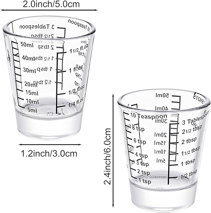 Ackers Mini Measure Heavy Glass, 32-Incremental Measurements Multi-Purpose Liquid and Dry Measuring Shot Glass, Black Single