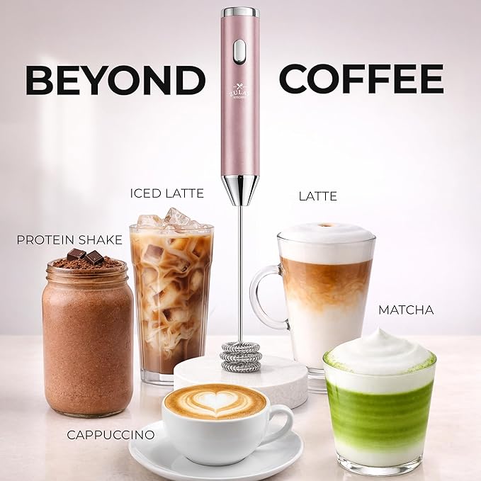 Zulay Kitchen Rechargeable Milk Frother Handheld - Frother Wand, Drink Mixer, Electric Whisk Frother, for Cappuccinos, Matcha & Protein Powder - Ultra Metal 3 Whisk, 1800mAh Pink