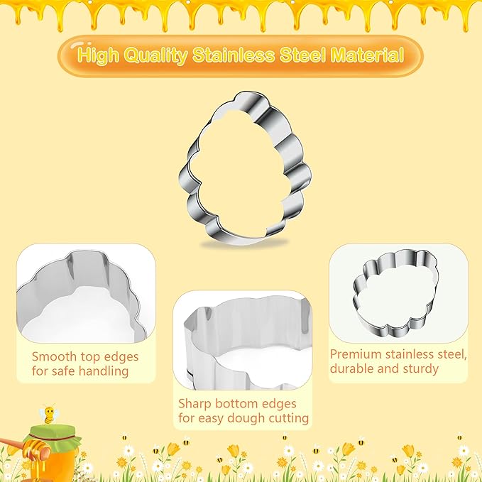 9 PCS Bee Cookie Cutters Set, Stainless Steel Honeycomb Honey Jar Flower Shaped Cookie Cutter Honeybee Biscuit Cutters Molds Baking Molds for DIY Crafts Spring Bee Party Homemade Treats Baking