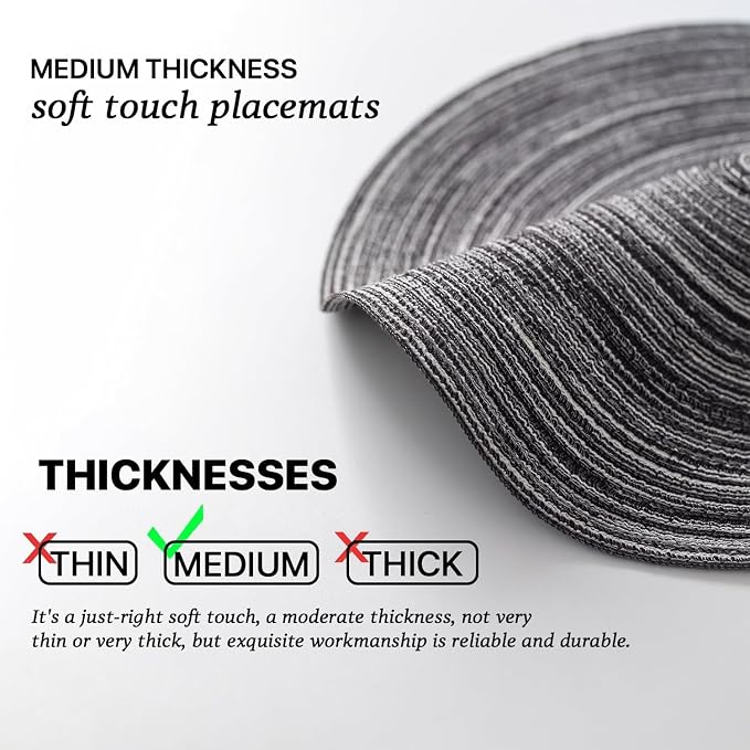 Round Placemats Set of 8 Woven Placemats Washable Braided Table Mats for Dining Table Heat Resistant Non-Slip Circle Place Mats(Mixed Gray)