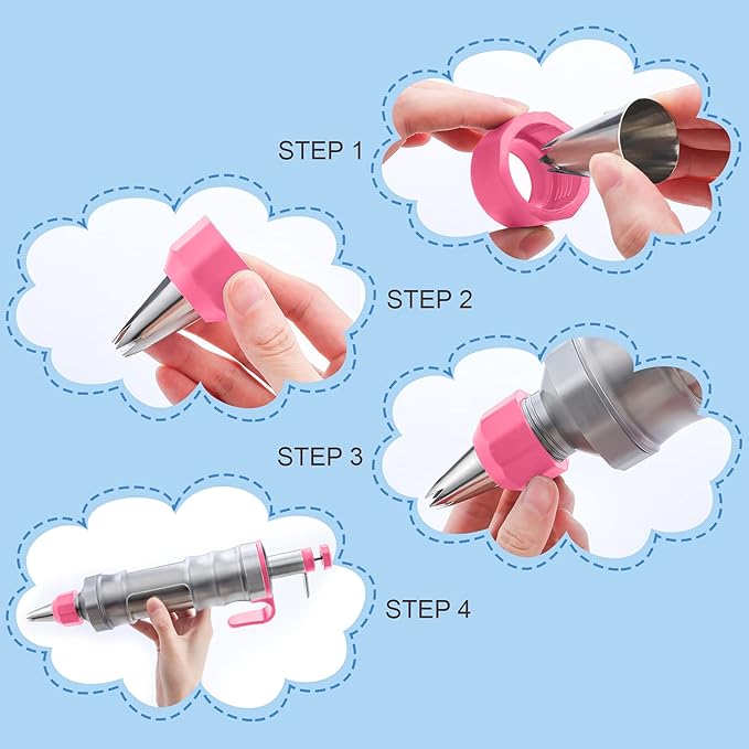 Patelai Cake Decorating Syringe Set, Stainless Steels Dessert Frosting Piping Kit with 6 Icing Piping Tips 3 Cream Scraper for Cupcake Decorating Tools(Pink)