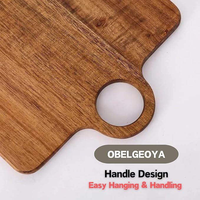 Acacia Wood Serving Board with Handle, Small Size 11" x 8"- Wooden Cutting Chopping Board for Meat, Vegetables, Bread, Charcuterie, Cheese Board - Food Serving Tray for Kitchen Appetizers