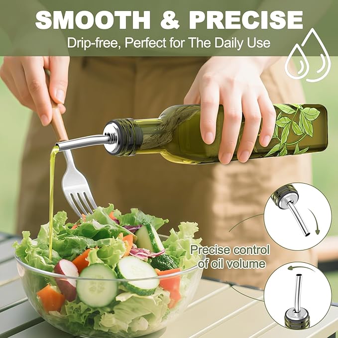 COOLMI Oil and Vinegar Dispenser Set - 17oz/500ML Premium Glass Olive Oil Dispenser Bottles for Kitchen, Oil Dispenser for Kitchen (Butterfly)