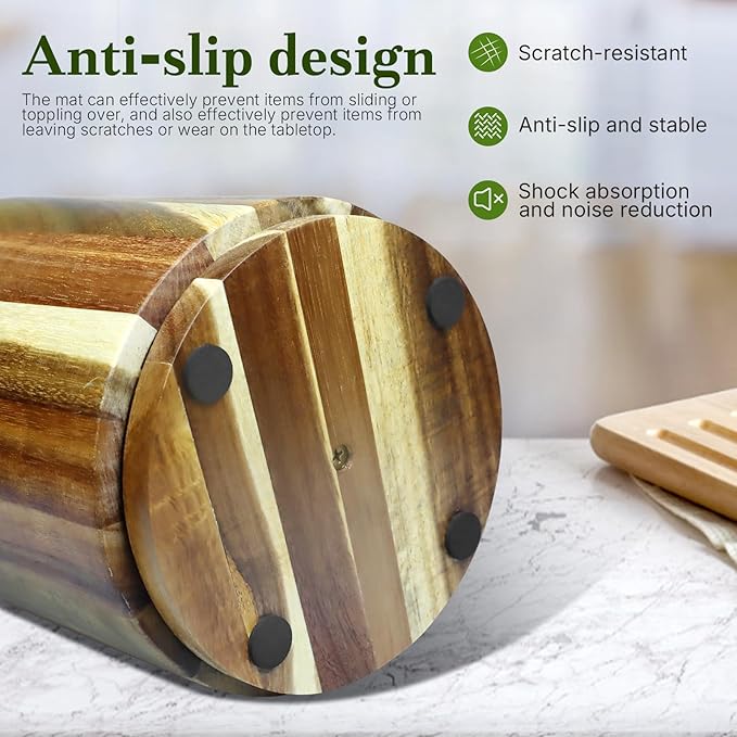 Acacia Wooden Utensil Holder for Kitchen Counter,360° Rotating 6.9" Wooden Cooking Utensil Crock for Countertop,Non-Slip Large Utensils Holders