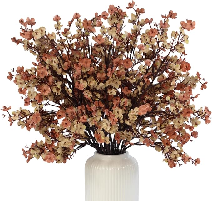10 Pcs Baby's Breath Artificial Flowers, Silk Flowers Gypsophila, Faux Flowers Artificial for Fall Decoration, Floral Arrangement, Wedding Bouquets, Home Table Centerpieces (10, Pale Coffee)