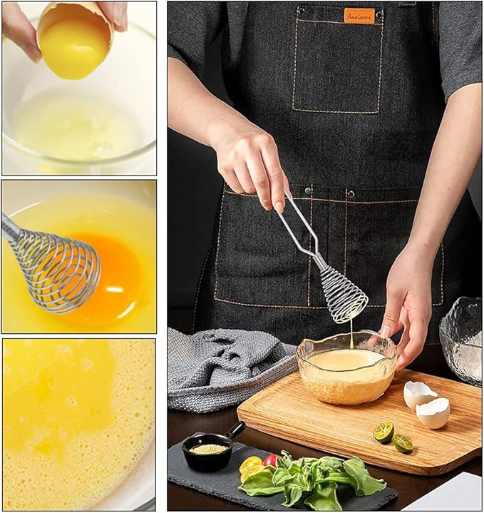 Stainless Steel Spring Coil Whisk Set 2 Pack, Wire Whip Egg Beater, Kitchen Cookware Hand Mixer For Cooking, Mixing, Blending, Beating, Stirring, 6.7 Inch