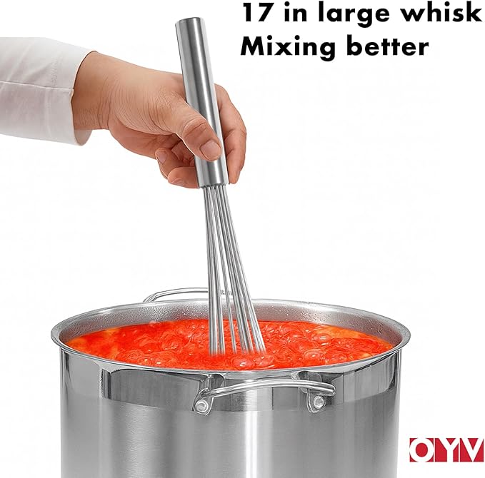 OYV 18/10 Stainless Steel Large Whisk, 17" Commercial Heavy Duty Whisk for Whipping Eggs, Mixing Batter, Making Sauces, Long Wisk Dishwasher Safe