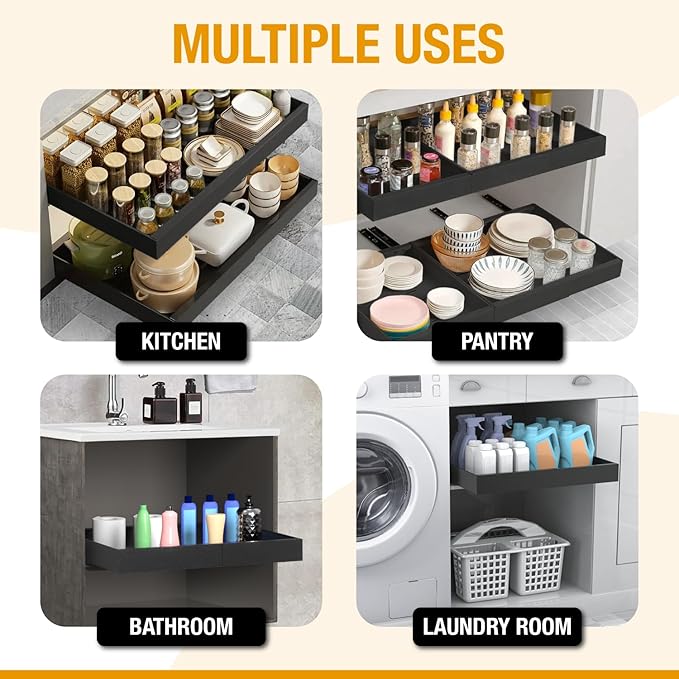Expandable Pull Out Drawers for Cabinets (White): Kitchen and Pantry Organizer, Sliding Cabinet Organizer with Adhesive, Under Sink and Pots Storage, 12.5"-20.5". expandable pull out cabinet organizer