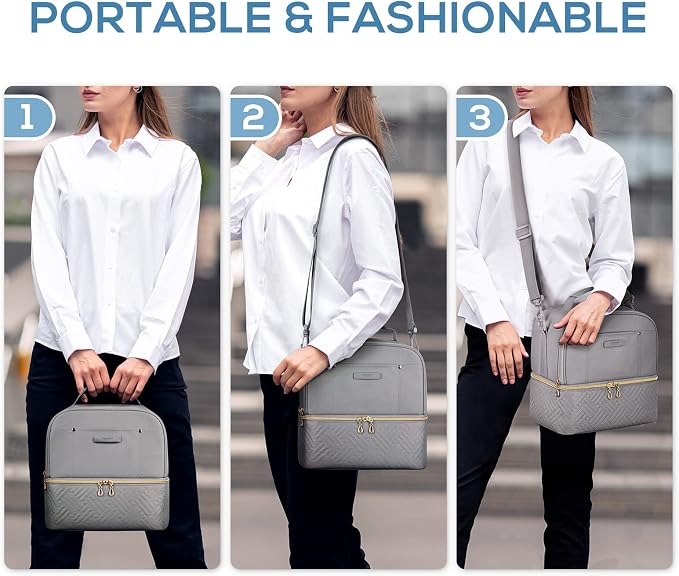TOURIT Lunch Bag Women Double Deck Lunch Box Insulated Lunch Cooler for Women Men Work, Gray